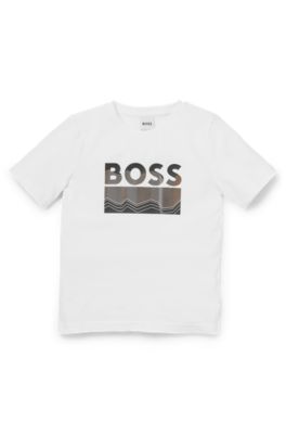 Kids' regular-fit T-shirt in cotton with logo artwork, White