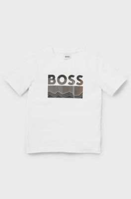 Kids' regular-fit T-shirt in cotton with logo artwork, White