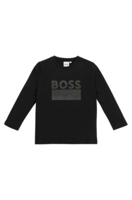 Kids' long-sleeved T-shirt in cotton with logo artwork, Black