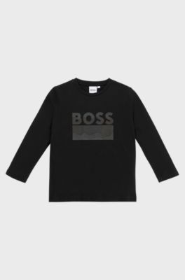 Kids' long-sleeved T-shirt in cotton with logo artwork, Black