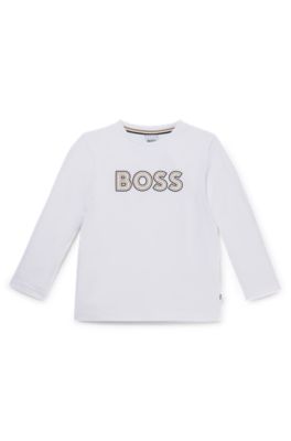 Kids' long-sleeved T-shirt in cotton with logo print, White
