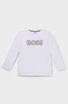Kids' long-sleeved T-shirt in cotton with logo print, White