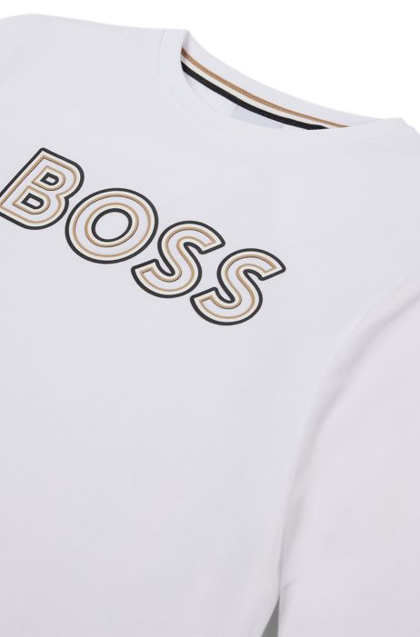 T-shirt à manches longues en coton pour enfant avec logo imprimé HUGO BOSS Garçon Vêtements Tops & T-shirts T-shirts Manches longues 