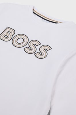Kids' long-sleeved T-shirt in cotton with logo print, White