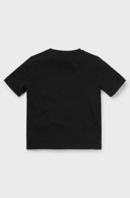 Kids' T-shirt in pure cotton with signature-stripe logo, Black