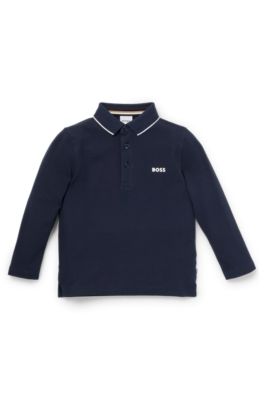 Kids' long-sleeved polo shirt in cotton piqu&eacute;, Dark Blue