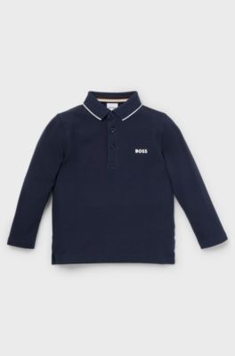 Kids' long-sleeved polo shirt in cotton piqu&eacute;, Dark Blue