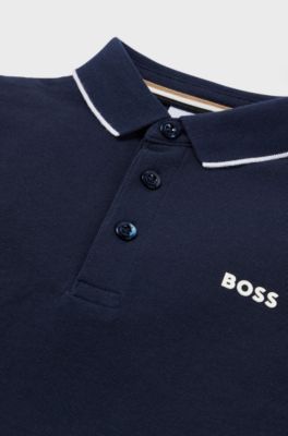 Kids' long-sleeved polo shirt in cotton piqu&eacute;, Dark Blue