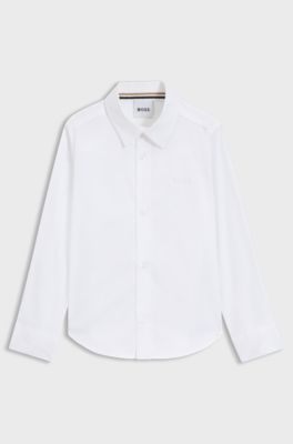 Kids' regular-fit long-sleeved shirt in Oxford cotton, White