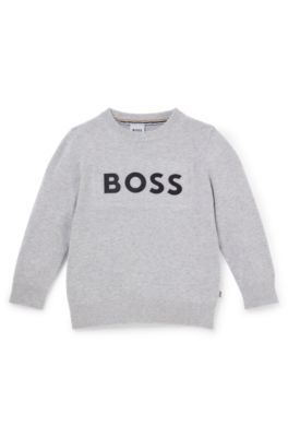 Kids' sweater in combed cotton with embossed logo print, Light Grey