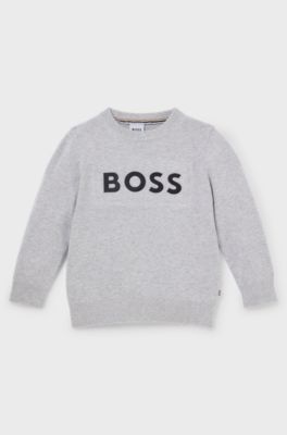 Kids' sweater in combed cotton with embossed logo print, Light Grey