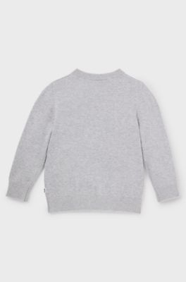 Kids' sweater in combed cotton with embossed logo print, Light Grey