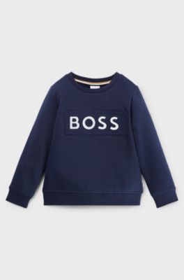 Kids' sweatshirt in cotton-blend fleece with contrast logo, Dark Blue