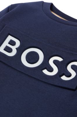 Kids' sweatshirt in cotton-blend fleece with contrast logo, Dark Blue