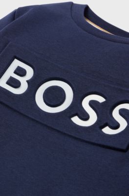 Kids' sweatshirt in cotton-blend fleece with contrast logo, Dark Blue