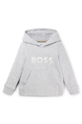 キッズ フーディ コットンブレンドフリース ロゴプリント, ライトグレー