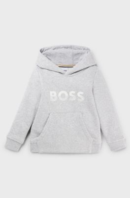 Kids' hoodie in cotton-blend fleece with logo print, Light Grey