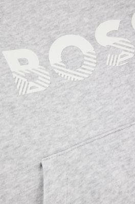 Kids' hoodie in cotton-blend fleece with logo print, Light Grey