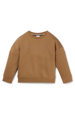 Kids' sweatshirt in cotton-blend fleece with logo print, Brown