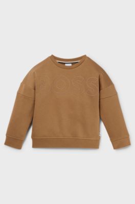 Kids' sweatshirt in cotton-blend fleece with logo print, Brown
