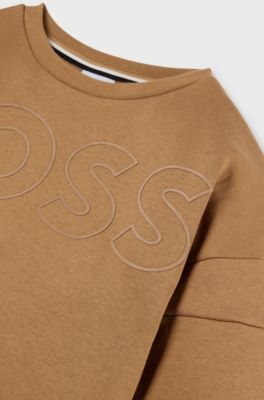 Kids' sweatshirt in cotton-blend fleece with logo print, Brown