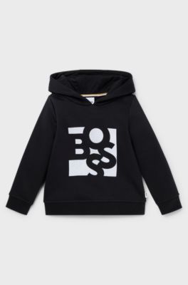 Kids' hoodie in cotton-blend fleece with shaken logo, Black