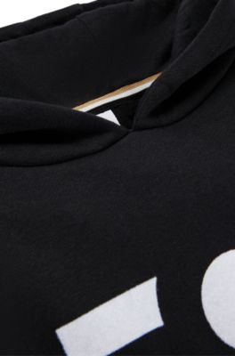 Felpa con cappuccio per bambini in pile di misto cotone con logo mescolato, Nero