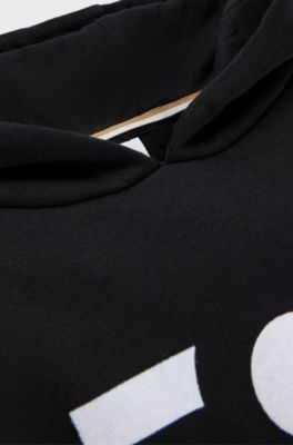 Kids' hoodie in cotton-blend fleece with shaken logo, Black