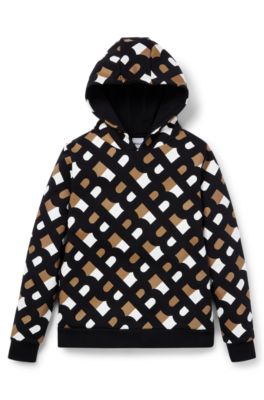Kids' cotton hoodie with monogram pattern, Black