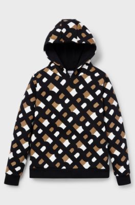 Kids' cotton hoodie with monogram pattern, Black