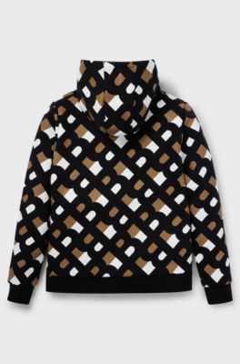 Kids' cotton hoodie with monogram pattern, Black