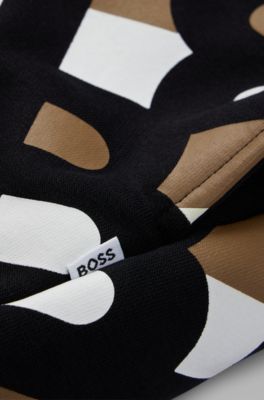 Kids' cotton hoodie with monogram pattern, Black