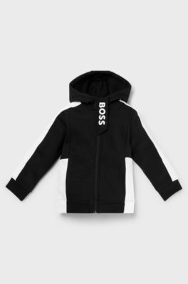 Kids' hoodie in cotton-blend fleece with printed logo, Black
