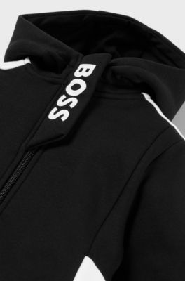Kids' hoodie in cotton-blend fleece with printed logo, Black