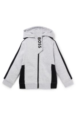 キッズ フーディ コットンブレンドフリース プリントロゴ, ライトグレー