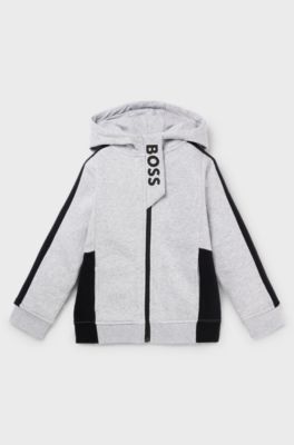 Kids' hoodie in cotton-blend fleece with printed logo, Light Grey