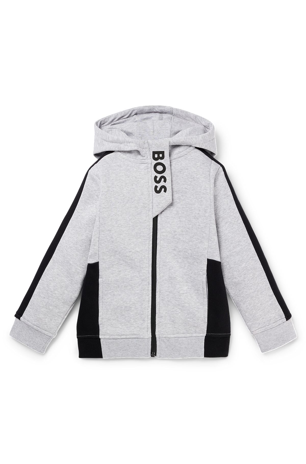 Kids' hoodie in cotton-blend fleece with printed logo, Light Grey