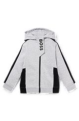 Kids' hoodie in cotton-blend fleece with printed logo, Light Grey