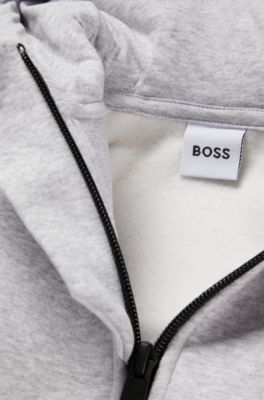 Kids' hoodie in cotton-blend fleece with printed logo, Light Grey