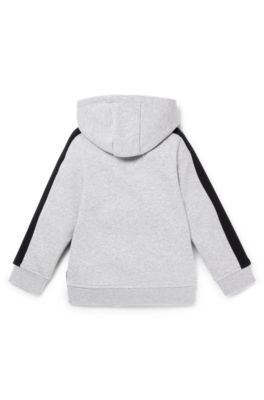 Kids' hoodie in cotton-blend fleece with printed logo, Light Grey