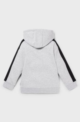 Kids' hoodie in cotton-blend fleece with printed logo, Light Grey