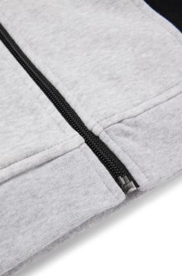 Kids' hoodie in cotton-blend fleece with printed logo, Light Grey