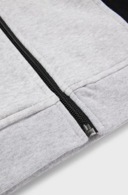 Kids' hoodie in cotton-blend fleece with printed logo, Light Grey