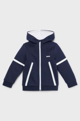 Kids' hoodie in cotton-blend fleece with printed logo, Dark Blue