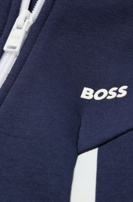 Kids' hoodie in cotton-blend fleece with printed logo, Dark Blue