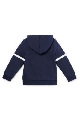 Kids' hoodie in cotton-blend fleece with printed logo, Dark Blue