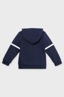 Kids' hoodie in cotton-blend fleece with printed logo, Dark Blue