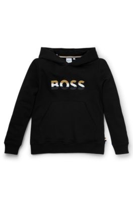 Kids' cotton-blend hoodie with logo detail, Black
