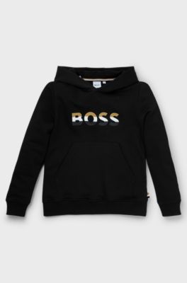 Kids' cotton-blend hoodie with logo detail, Black