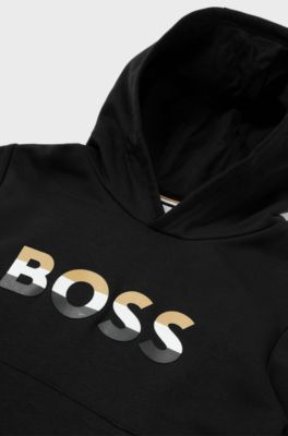 Kids' cotton-blend hoodie with logo detail, Black
